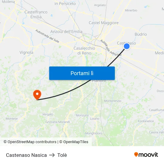 Castenaso Nasica to Tolè map