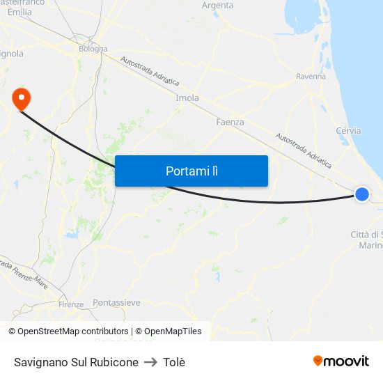 Savignano Sul Rubicone to Tolè map
