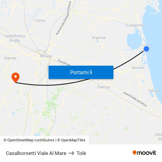 Casalborsetti Viale Al Mare to Tolè map