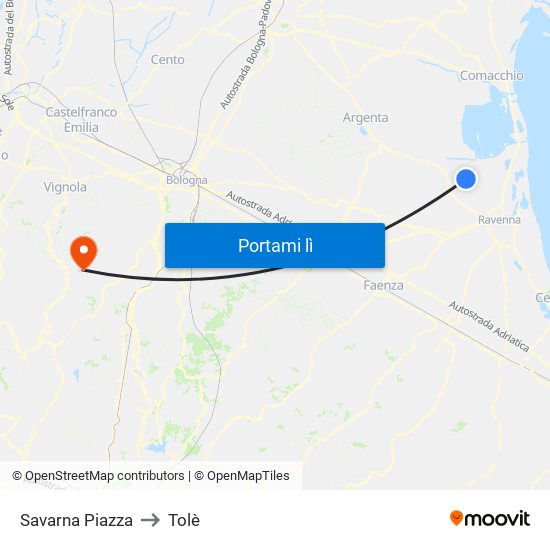 Savarna Piazza to Tolè map