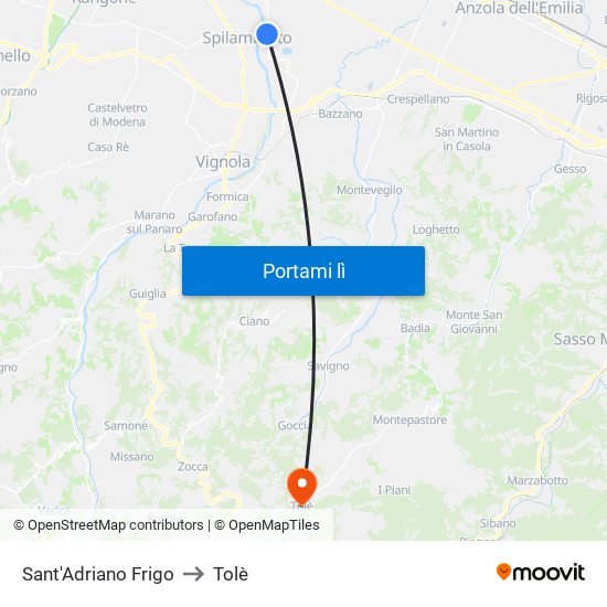 Sant'Adriano Frigo to Tolè map