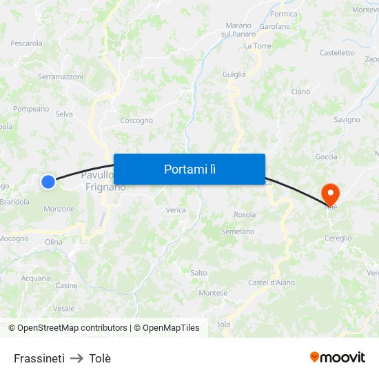 Frassineti to Tolè map