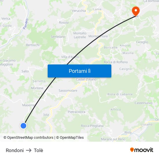 Rondoni to Tolè map