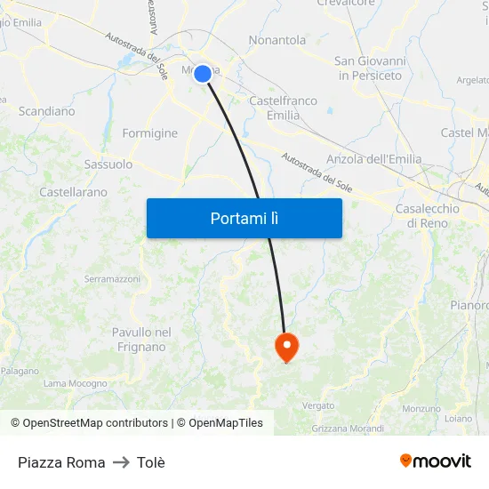 Piazza Roma to Tolè map