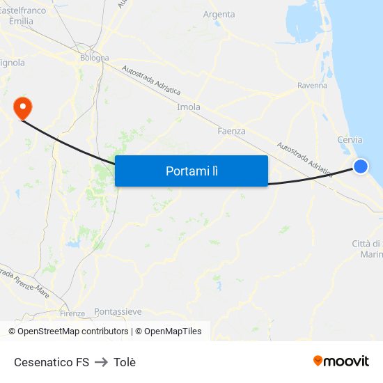 Cesenatico FS to Tolè map