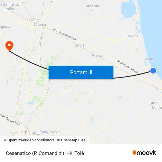 Cesenatico (P. Comandini) to Tolè map