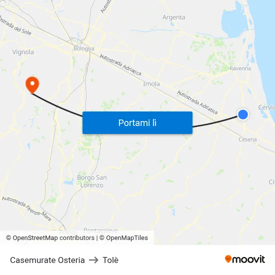 Casemurate Osteria to Tolè map