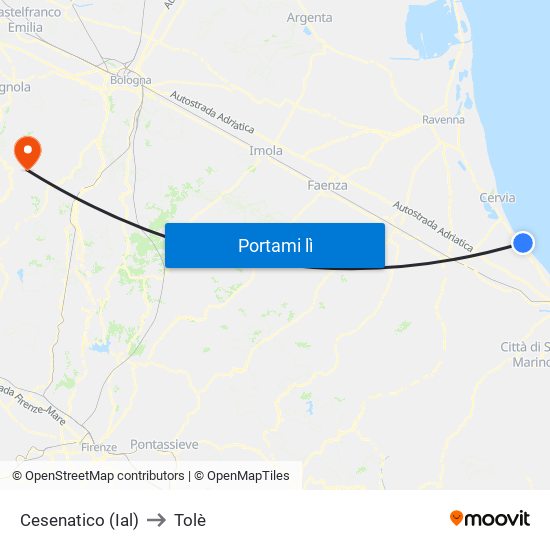 Cesenatico (Ial) to Tolè map