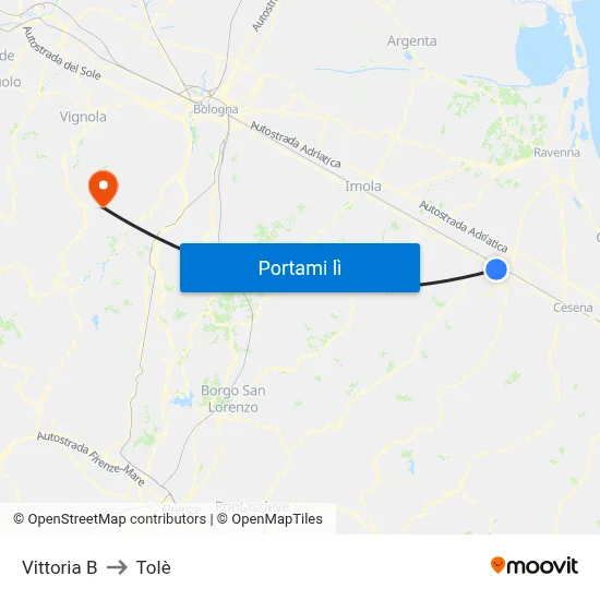Vittoria B to Tolè map