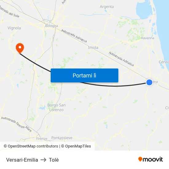Versari-Emilia to Tolè map
