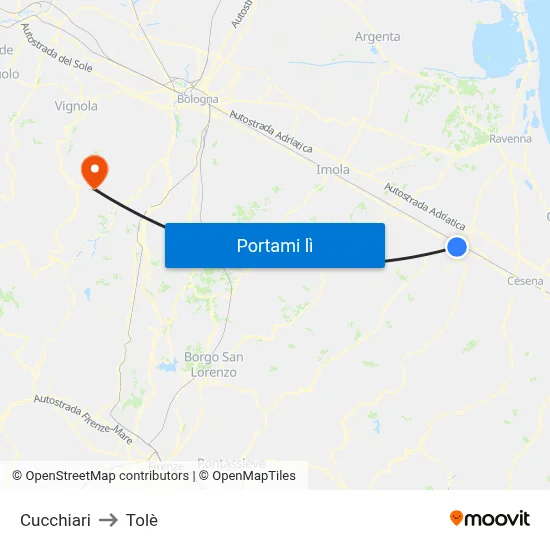 Cucchiari to Tolè map