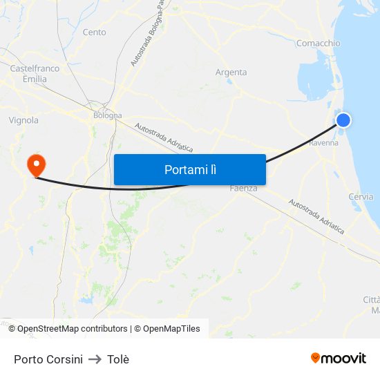 Porto Corsini to Tolè map