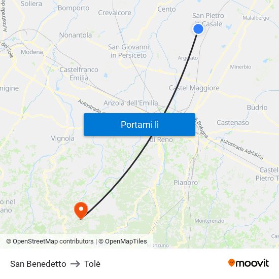 San Benedetto to Tolè map