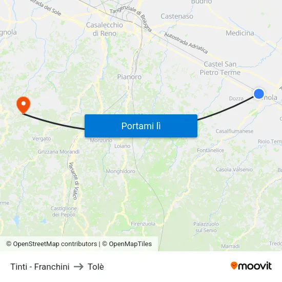 Tinti - Franchini to Tolè map