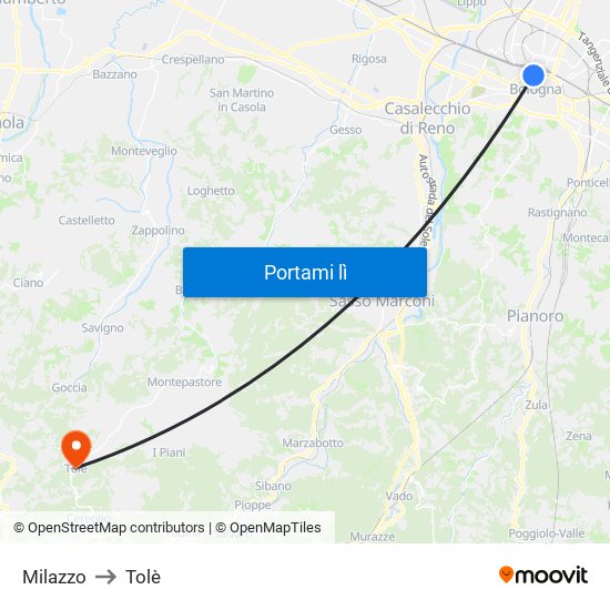 Milazzo to Tolè map