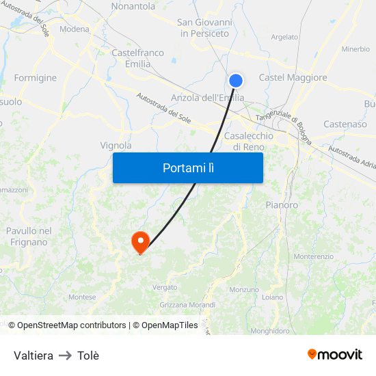 Valtiera to Tolè map