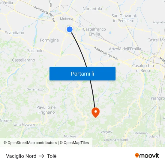 Vaciglio Nord to Tolè map