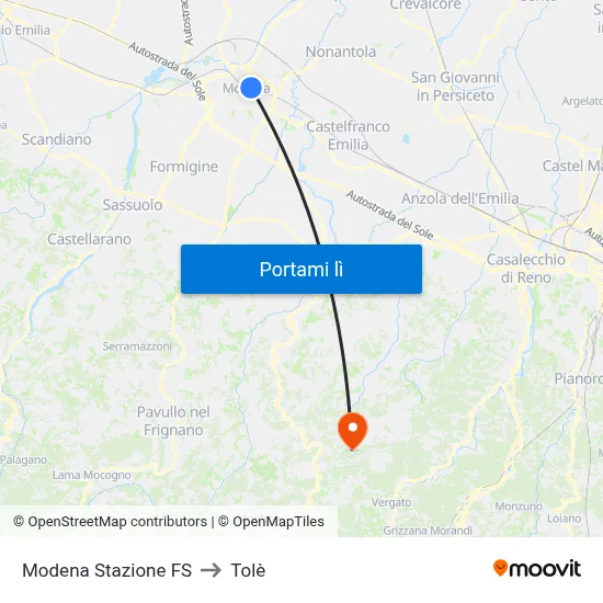 Modena Stazione FS to Tolè map