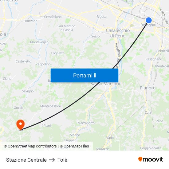 Stazione Centrale to Tolè map