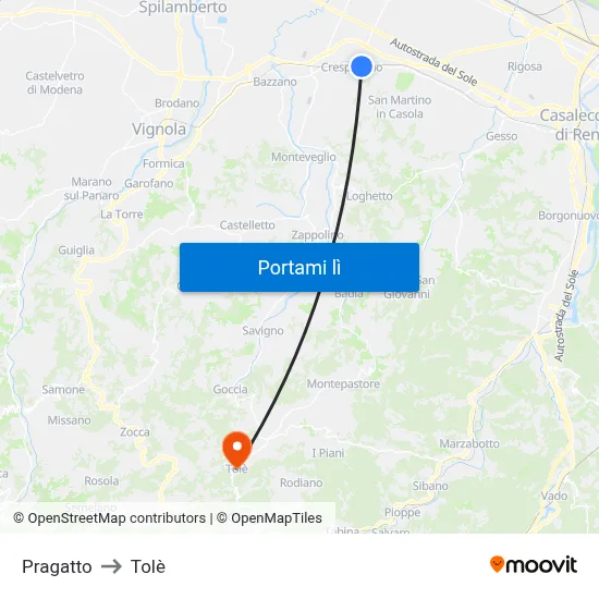 Pragatto to Tolè map