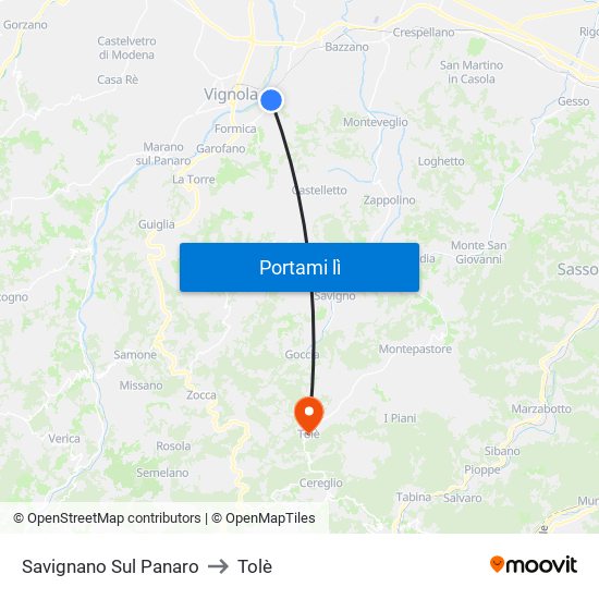Savignano Sul Panaro to Tolè map