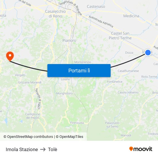 Imola Stazione to Tolè map