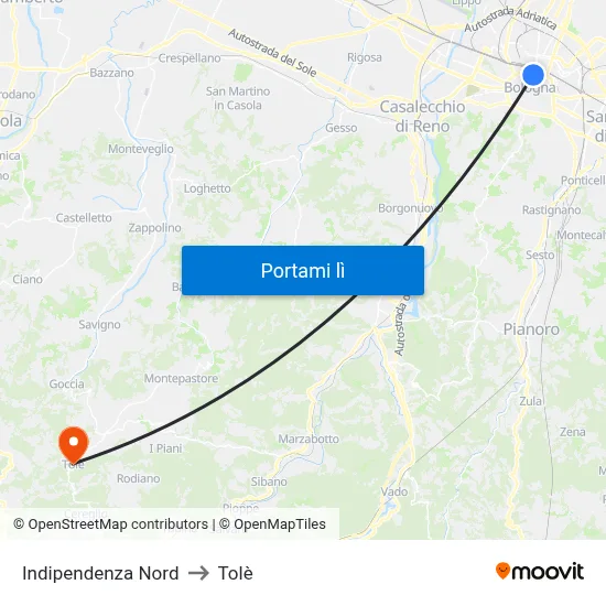 Indipendenza Nord to Tolè map