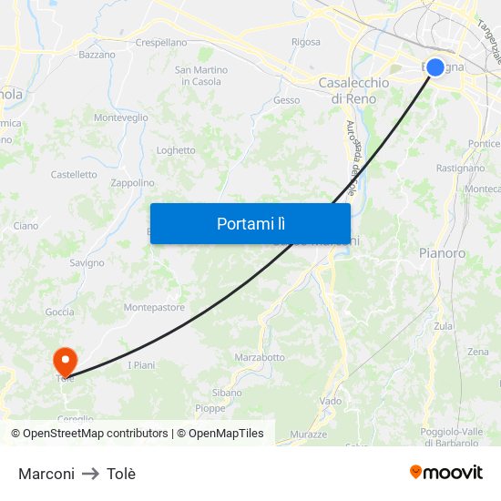 Marconi to Tolè map