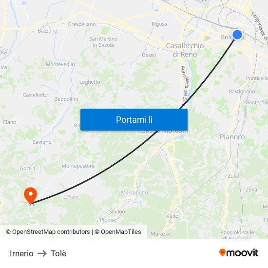 Irnerio to Tolè map