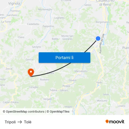 Tripoli to Tolè map