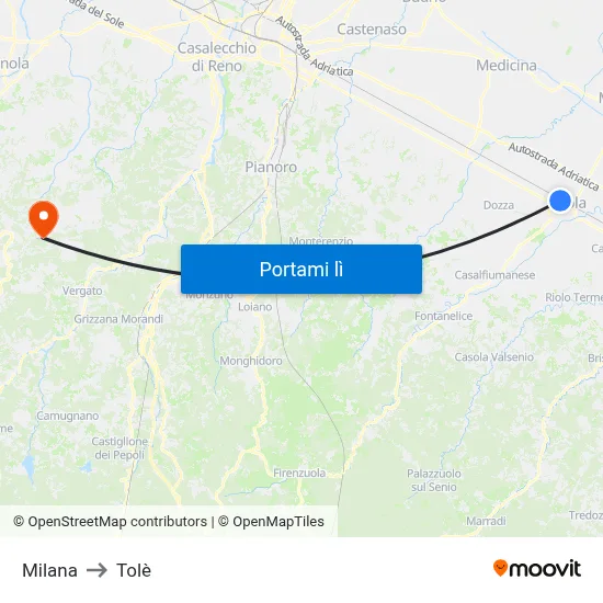 Milana to Tolè map