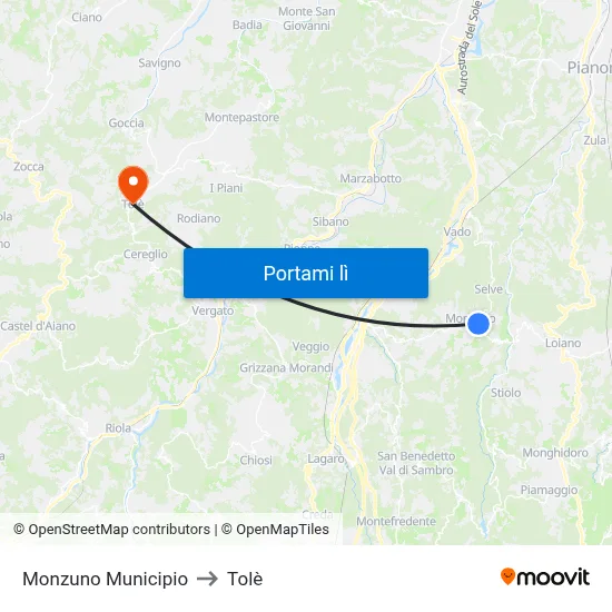 Monzuno Municipio to Tolè map