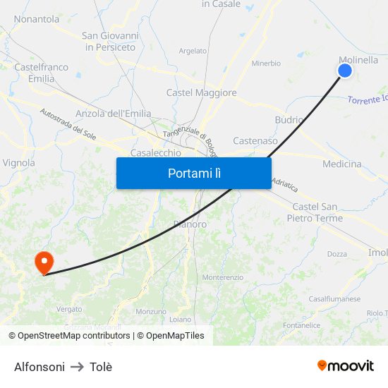 Alfonsoni to Tolè map