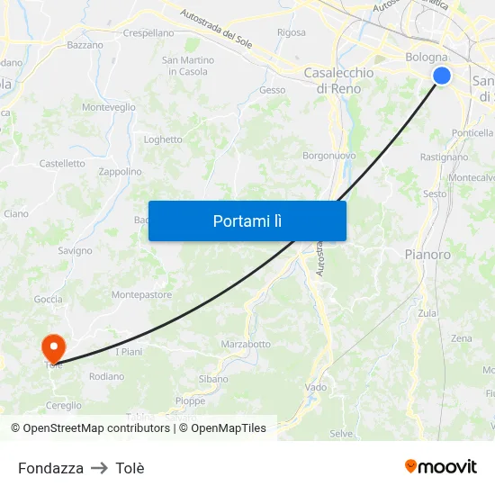 Fondazza to Tolè map