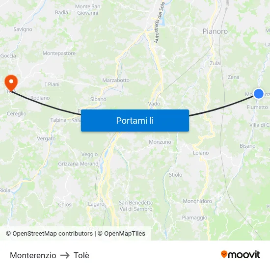 Monterenzio to Tolè map