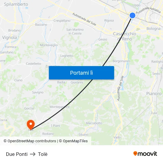 Due Ponti to Tolè map