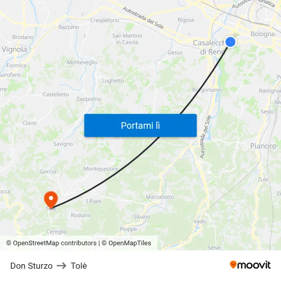 Don Sturzo to Tolè map