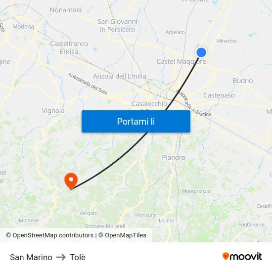 San Marino to Tolè map