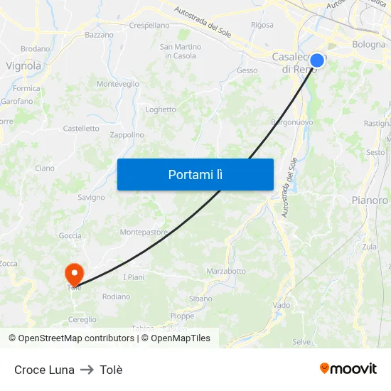Croce Luna to Tolè map