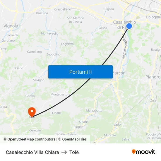 Casalecchio Villa Chiara to Tolè map