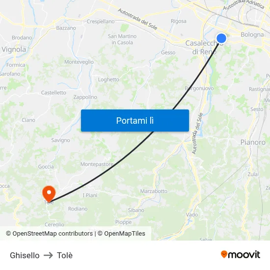 Ghisello to Tolè map