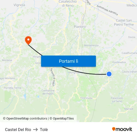 Castel Del Rio to Tolè map