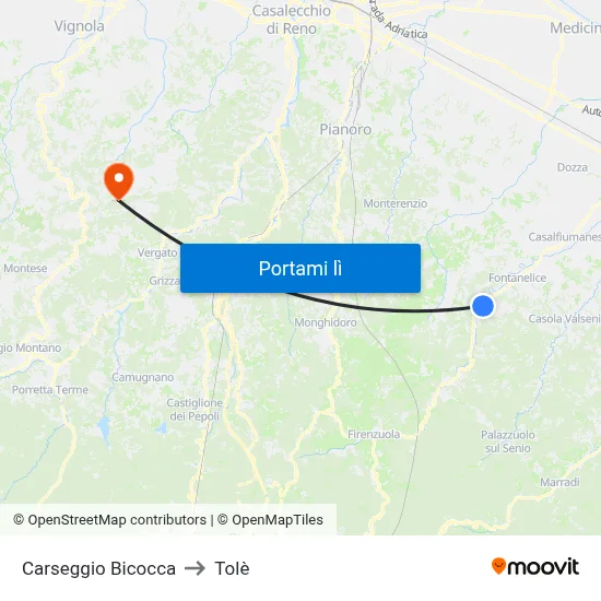 Carseggio Bicocca to Tolè map