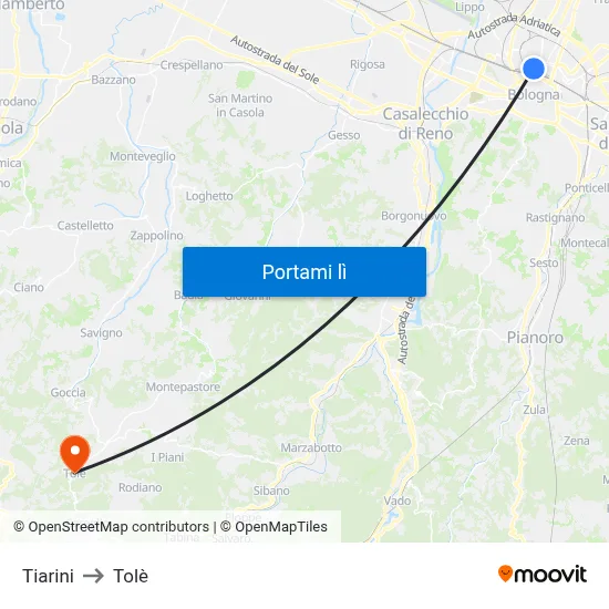 Tiarini to Tolè map