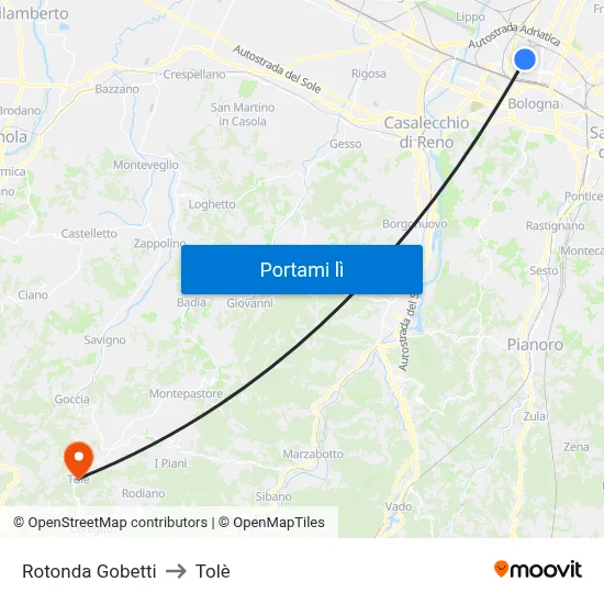 Rotonda Gobetti to Tolè map