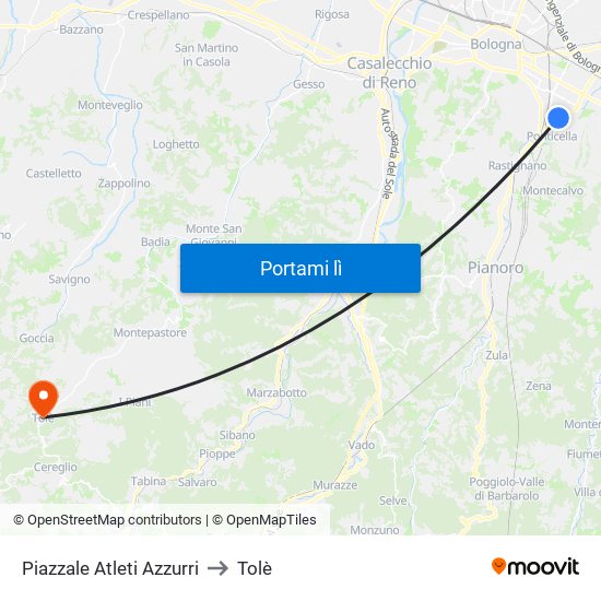 Piazzale Atleti Azzurri to Tolè map