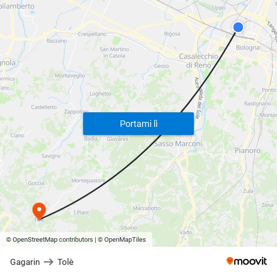 Gagarin to Tolè map