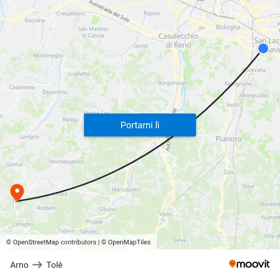 Arno to Tolè map