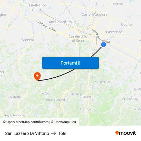 San Lazzaro Di Vittorio to Tolè map