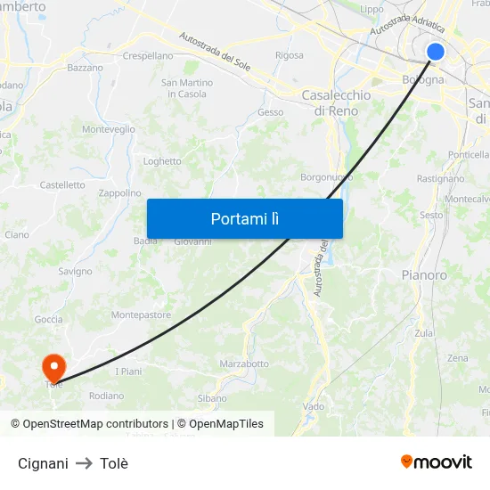 Cignani to Tolè map